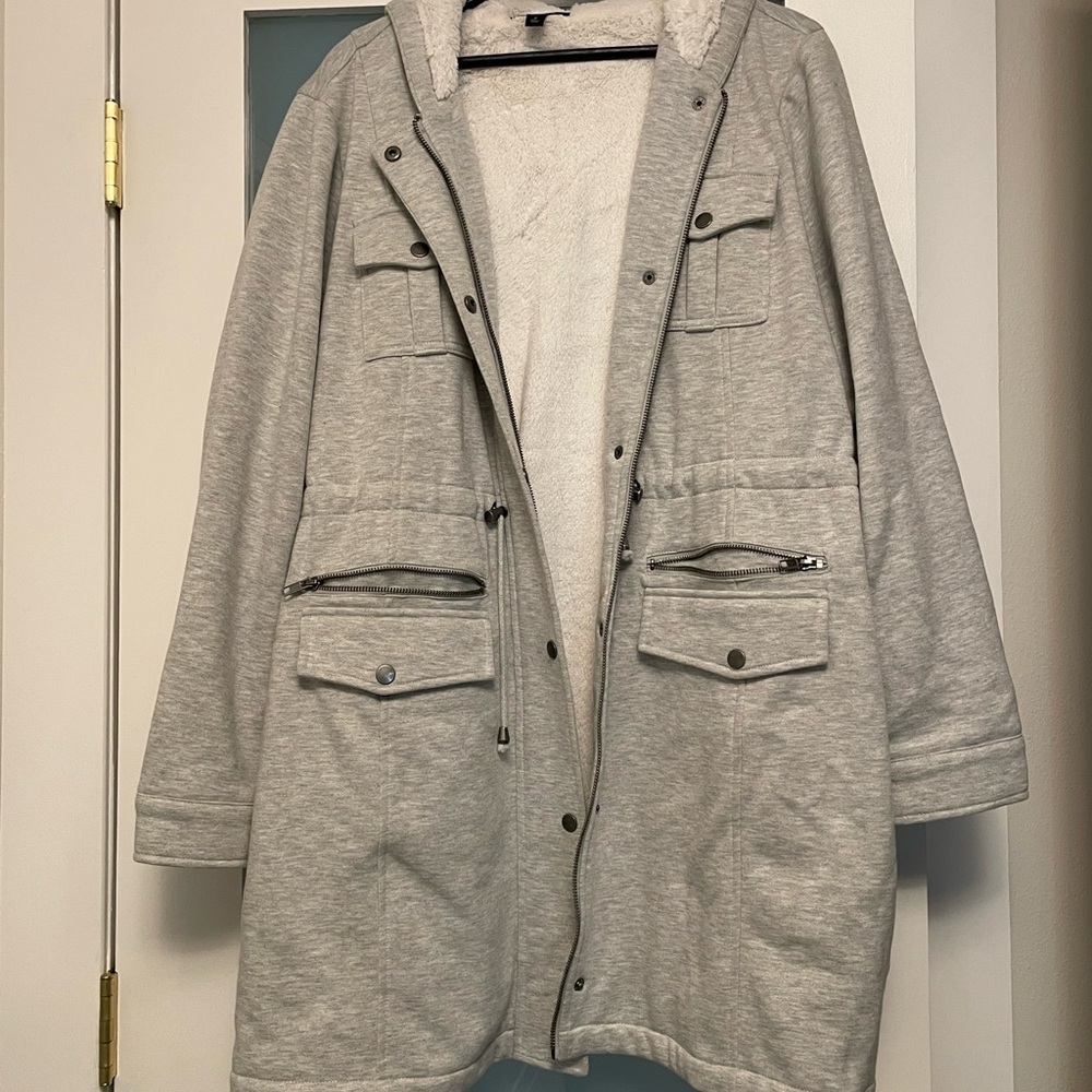Torrid Gray Utility Jacket with Zipper Closure and Ribbed Cuffs